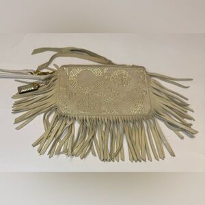 Coach Poppy*RARE* Fringe Tan Suede Wristlet with Studded Pattern